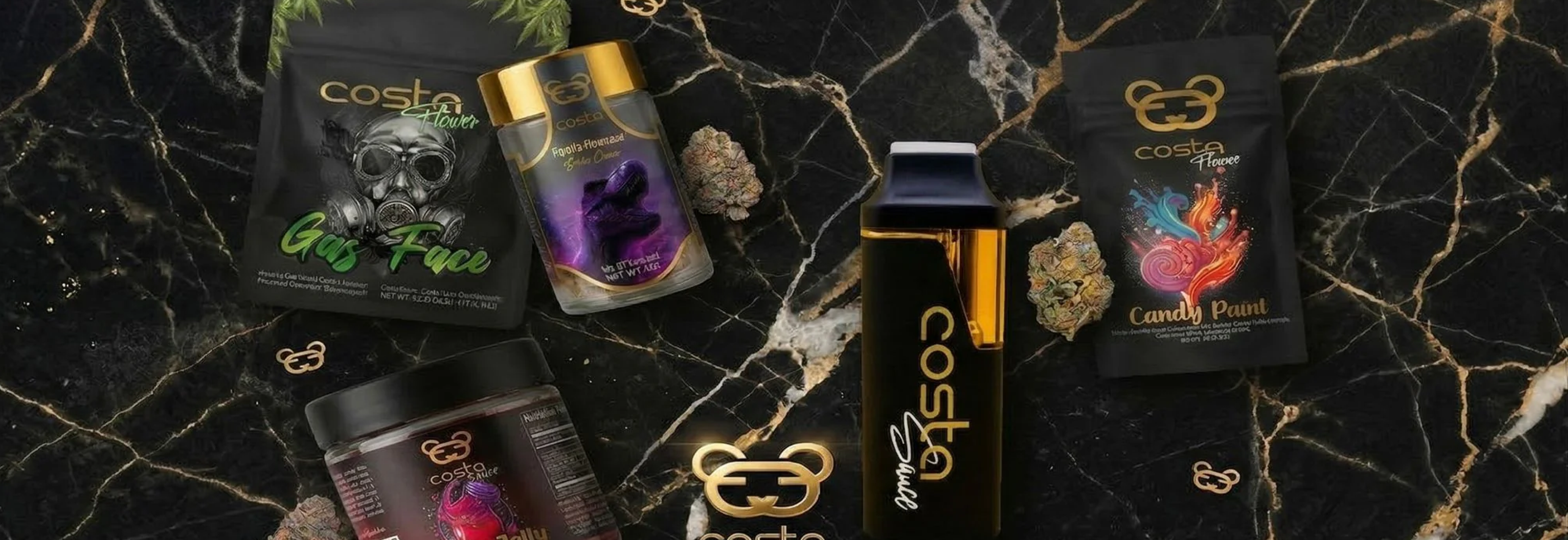 premium THCA hemp products including flower vapes and concentrates display