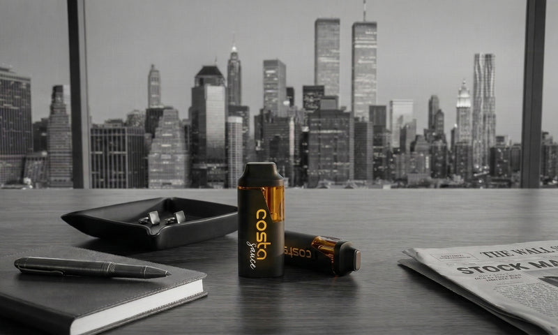 disposable hemp vape device with urban background